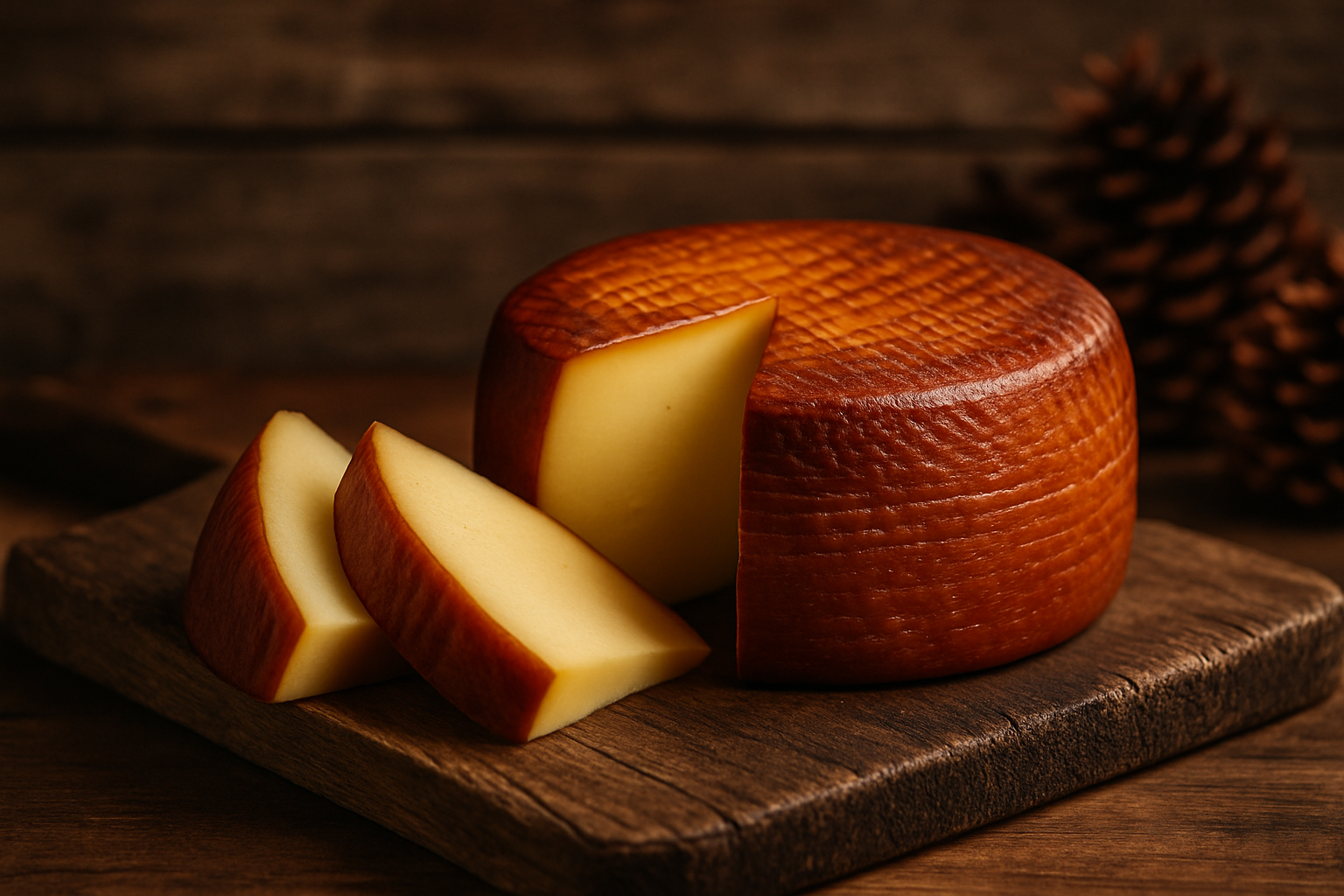 Queijo colonial defumado cortado sobre uma tábua